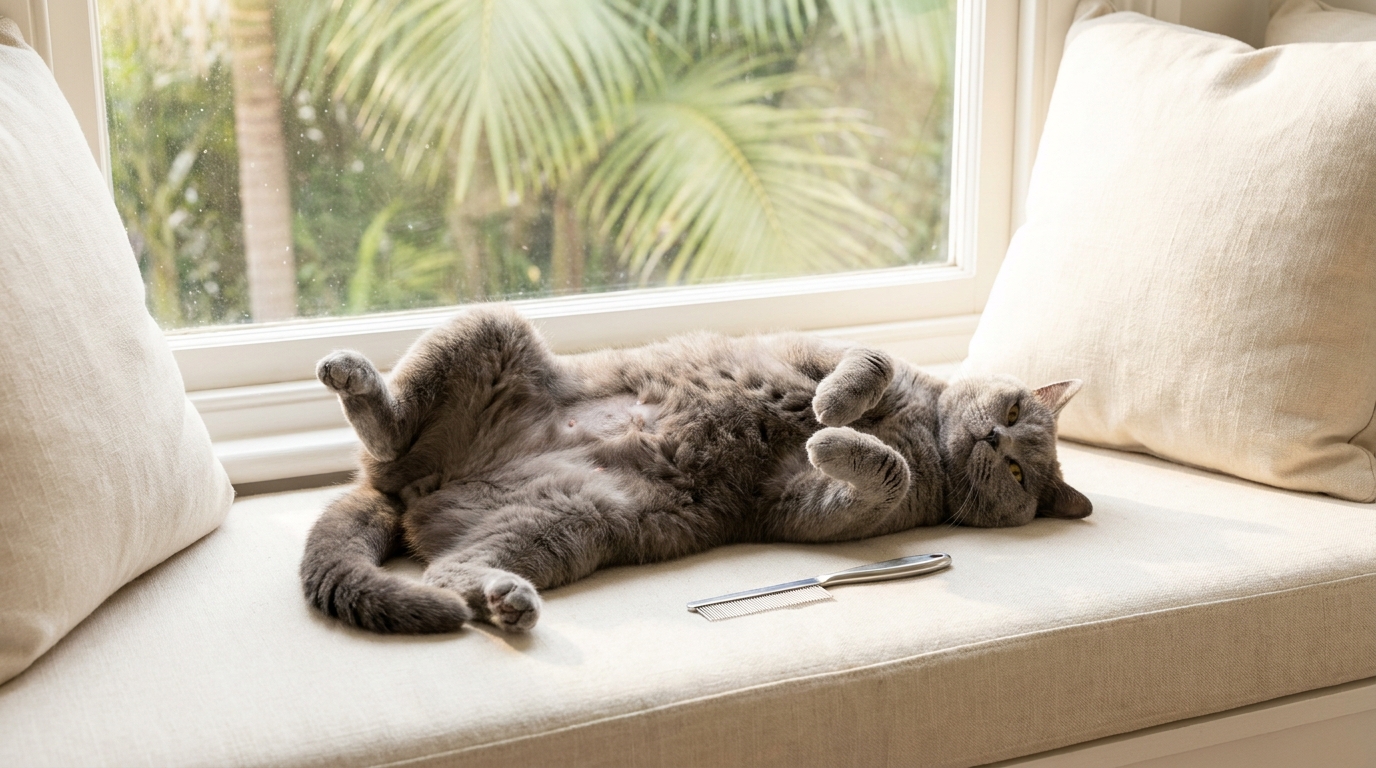 Cat Licking Belly Bald? Fleas, Pain, Allergy or Stress